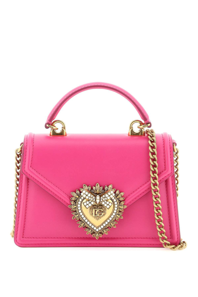 Shop Dolce & Gabbana Leather Small 'devotion' Bag In Fuchsia