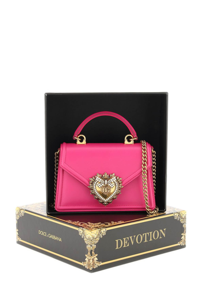 Shop Dolce & Gabbana Leather Small 'devotion' Bag In Fuchsia