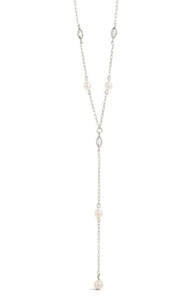 Sterling Forever Tyra Imitation Pearl & Cubic Zirconia Station Y-necklace In Silver