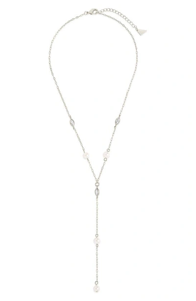 Sterling Forever Tyra Imitation Pearl & Cubic Zirconia Station Y-necklace In Silver