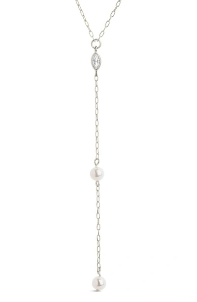 Sterling Forever Tyra Imitation Pearl & Cubic Zirconia Station Y-necklace In Silver