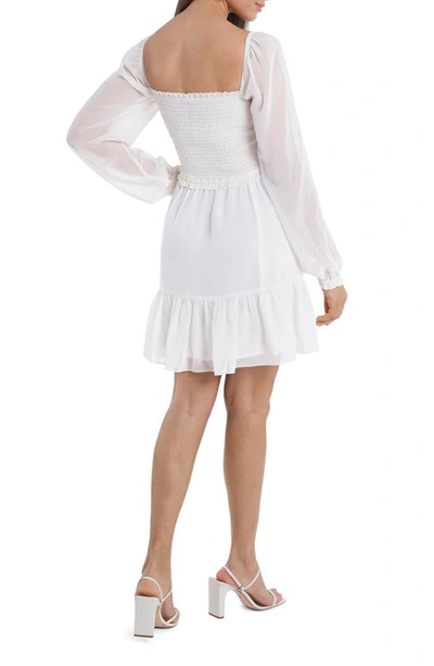 Shop 1.state Smock Bodice Ruffle Hem Long Sleeve Minidress In Soft Ecru
