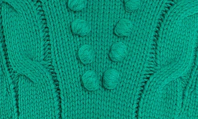 English Factory Mixed Media Cable Stitch Sweater In Green/ White