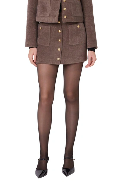 Shop English Factory Button Knit Miniskirt In Brown