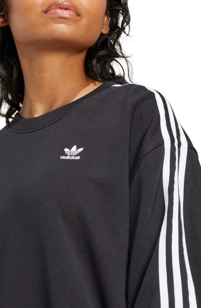 Shop Adidas Originals Oversize 3-stripes Logo Embroidered Crewneck Sweatshirt In Black