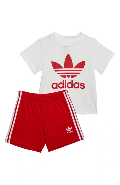 Shop Adidas Originals Kids' Trefoil T-shirt & Shorts Set In Better Scarlet