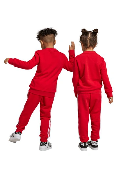 Shop Adidas Originals Kids' Adicolor Crewneck Sweatshirt & Joggers Set In Better Scarlet