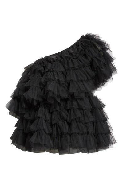Shop Molly Goddard Soft One-shoulder Tulle Peplum Top In Black