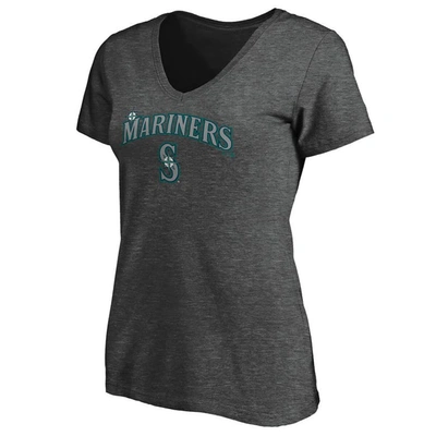 Shop Fanatics Branded Heathered Charcoal Seattle Mariners Team Logo Lockup V-neck T-shirt In Heather Charcoal