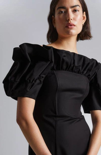 Shop & Other Stories Ruffle Off The Shoulder Midi Dress In Black