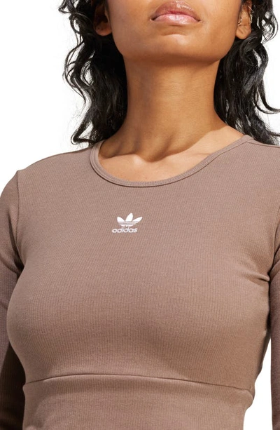 Shop Adidas Originals Adidas Crop Rib Long Sleeve T-shirt In Earth Strata
