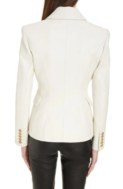 Shop Balmain Fitted Double Breasted Leather Blazer In 0da Cream