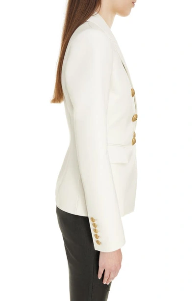 Shop Balmain Fitted Double Breasted Leather Blazer In 0da Cream