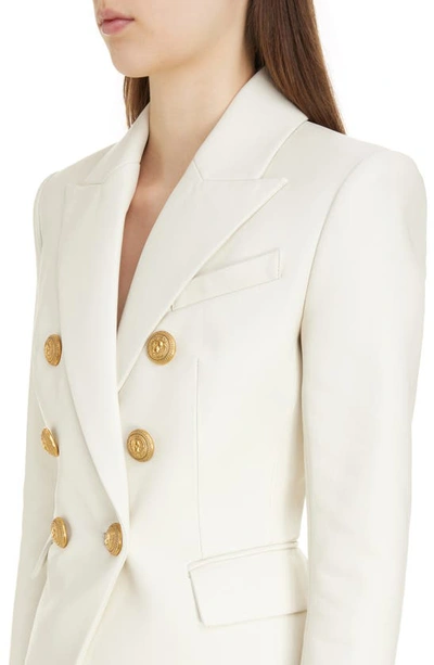 Shop Balmain Fitted Double Breasted Leather Blazer In 0da Cream