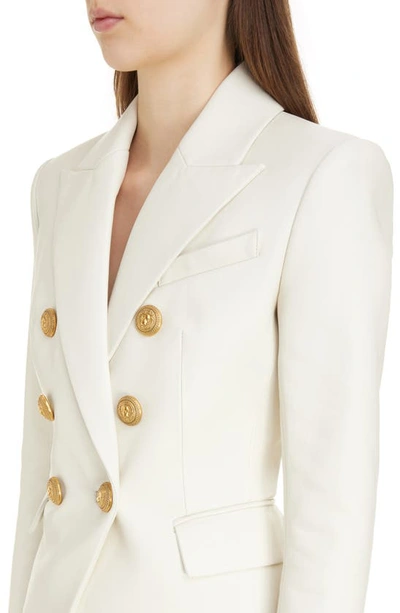 Balmain Double Breasted Wool Grain De Poudre Blazer In 0da Cream