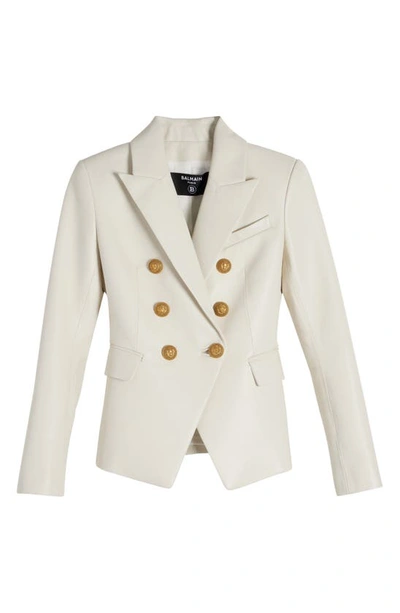 Shop Balmain Fitted Double Breasted Leather Blazer In 0da Cream