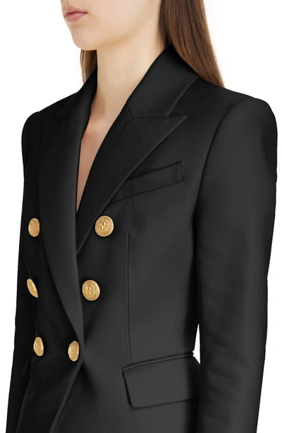 Shop Balmain Fitted Double Breasted Leather Blazer In 0pa Black