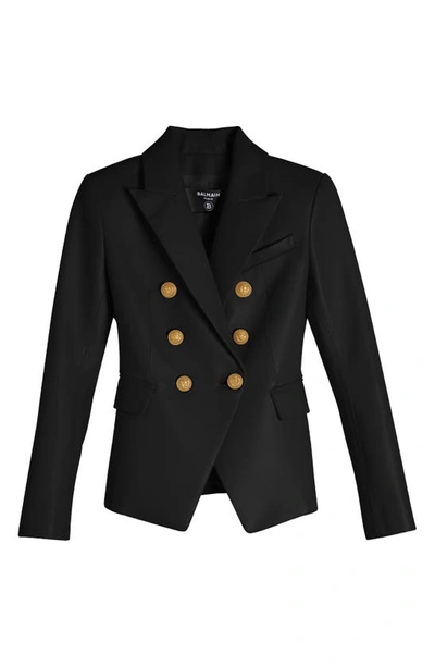 Shop Balmain Fitted Double Breasted Leather Blazer In 0pa Black