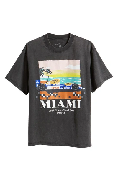 Shop Alpha Collective Miami Racing Graphic T-shirt In Washed Black
