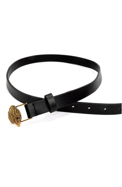 Shop Kurt Geiger Pebble Leather Belt In Black/ Antique Brass