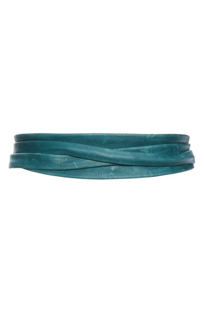 Shop Ada Leather Wrap Belt In Teal