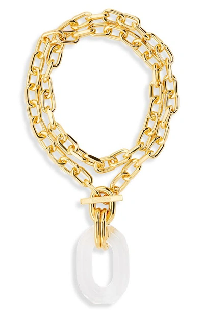 Shop Rabanne Xl Link Pendant Necklace In M733 Gold / Transparent