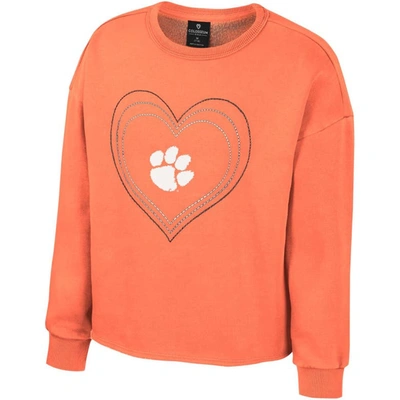 Shop Colosseum Girls Youth  Orange Clemson Tigers Audrey Washed Fleece Pullover Crewneck Sweatshirt
