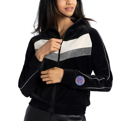 Shop Lusso Black New York Knicks Nixie Chevron Color-block Raglan Full-zip Track Jacket