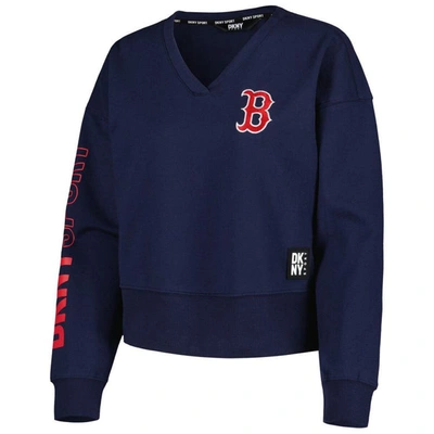 Shop Dkny Sport Navy Boston Red Sox Lily V-neck Pullover Sweatshirt