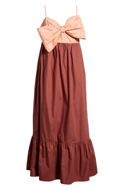 Shop Hutch Olani Bow Flounce Hem Dress In Blush/ Brown Color Block
