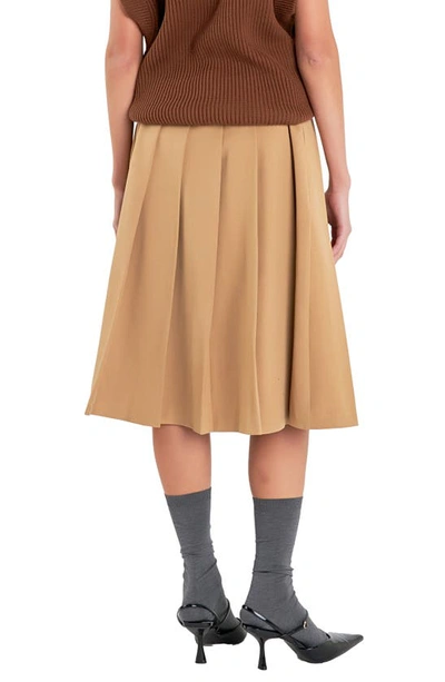 English Factory Pleated Midi Skirt In Tan