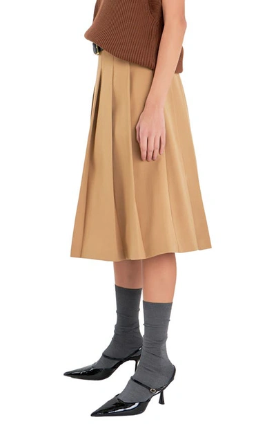English Factory Pleated Midi Skirt In Tan