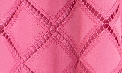English Factory Embroidered Tie Back Puff Sleeve Top In Berry Pink