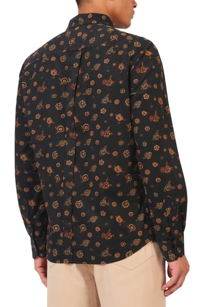 Shop Ben Sherman Floral Corduroy Button-down Shirt In Black