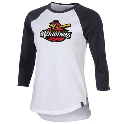 Shop Under Armour Black/white Rochester Red Wings Three-quarter Sleeve Performance Baseball T-shirt