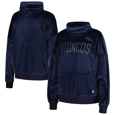 Shop Dkny Sport Navy Denver Broncos Deliliah Rhinestone Funnel Neck Pullover Sweatshirt