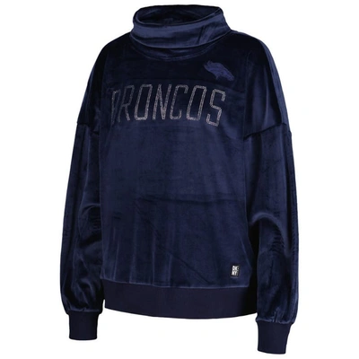 Shop Dkny Sport Navy Denver Broncos Deliliah Rhinestone Funnel Neck Pullover Sweatshirt