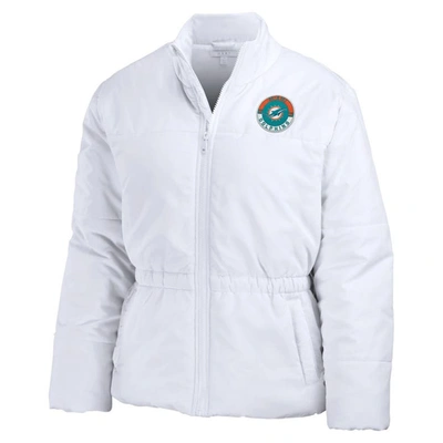 Wear By Erin Andrews White Miami Dolphins Packaway Full-zip Puffer Jacket In White