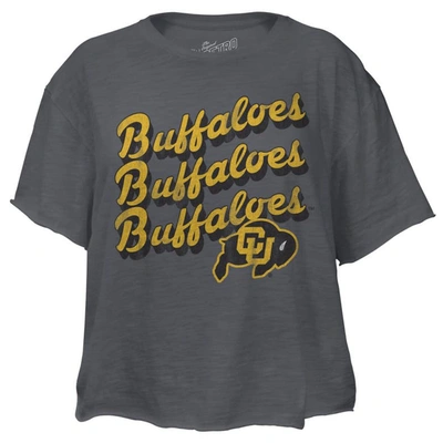 Shop Retro Brand Original  Charcoal Colorado Buffaloes Buffaloes Script Slub Cropped T-shirt