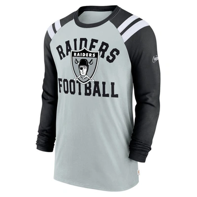 Shop Nike Silver/black Las Vegas Raiders Classic Arc Raglan Tri-blend Long Sleeve T-shirt