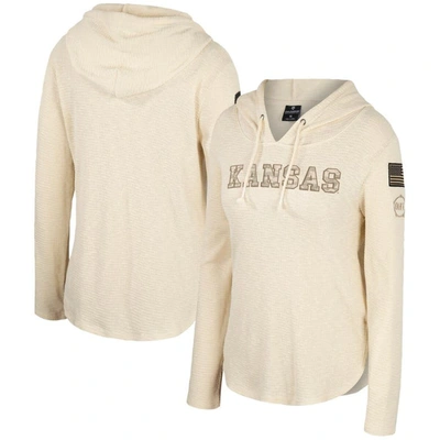 Shop Colosseum Cream Kansas Jayhawks Oht Military Appreciation Casey Raglan Long Sleeve Hoodie T-shirt
