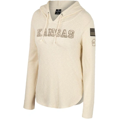 Shop Colosseum Cream Kansas Jayhawks Oht Military Appreciation Casey Raglan Long Sleeve Hoodie T-shirt