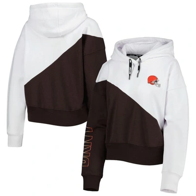 Shop Dkny Sport White/brown Cleveland Browns Bobbi Color Blocked Pullover Hoodie
