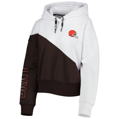Shop Dkny Sport White/brown Cleveland Browns Bobbi Color Blocked Pullover Hoodie