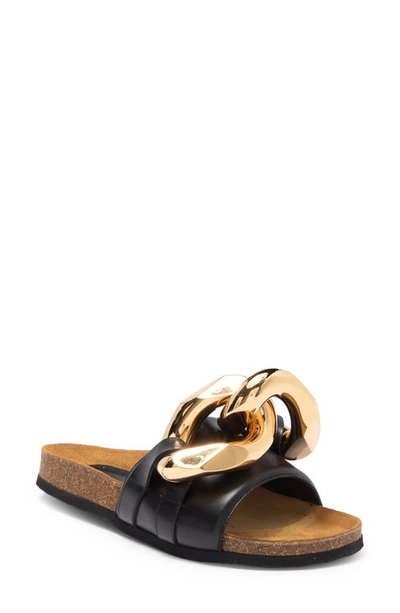 Shop Jw Anderson Curb Chain Slide Sandal In Black Chain Gold