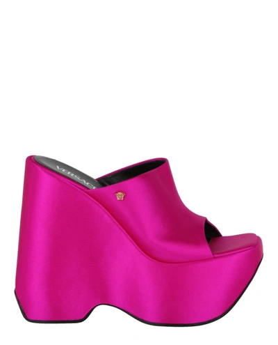 Shop Versace Triplatform Platform Mules In Pink