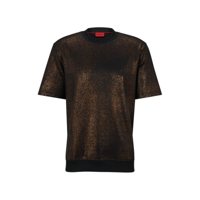 Shop Hugo Relaxed-fit Short-sleeved T-shirt With Seasonal Print In Black