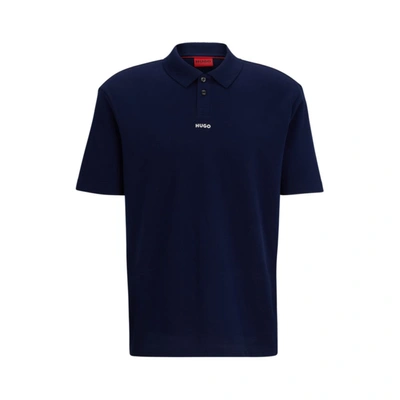 Shop Hugo Cotton-piqu Polo Shirt With A Contrast Logo In Blue