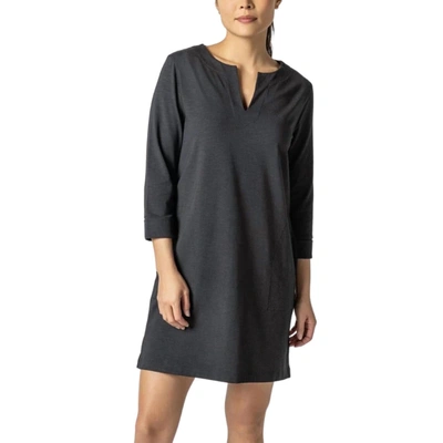 Shop Lilla P 3/4 Sleeve Split Neck Dress In Black