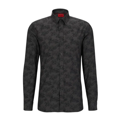Shop Hugo Extra-slim-fit Shirt In Toile De Jouy Jacquard In Black